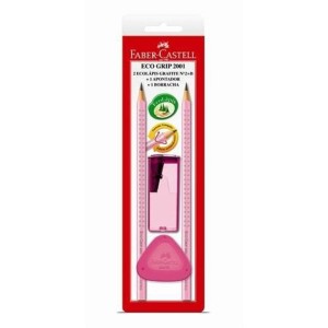 KIT ESCOLAR 2 LÁPIS PRETO+APONTADOR+BORRACHA ROSA FABER CASTELL