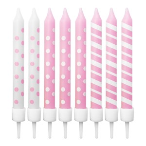 VELA PALITO ESTAMPADA ROSA CANDY 4407 C/8 UNIDADES MAKE