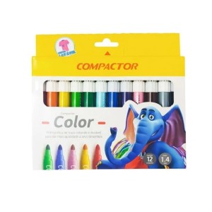 CANETINHAS HIDROGRÁFICAS JUMBO COM 12 CORES COMPACTOR