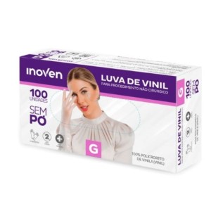 LUVA DE VINIL G SEM PÓ CAIXA C/100 UNIDADES INOVEN 