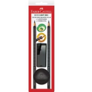 KIT ESCOLAR 2 LÁPIS PRETO+APONTADOR+BORRACHA PRETO FABER CASTELL
